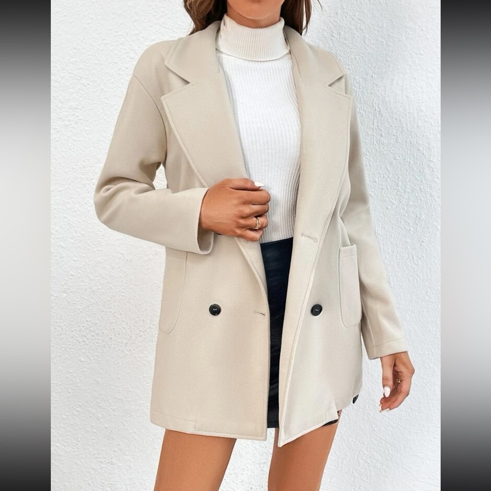 SHEIN Tall Lapel Neck Double Breasted Patched Pocket Drop Shoulder Overcoat